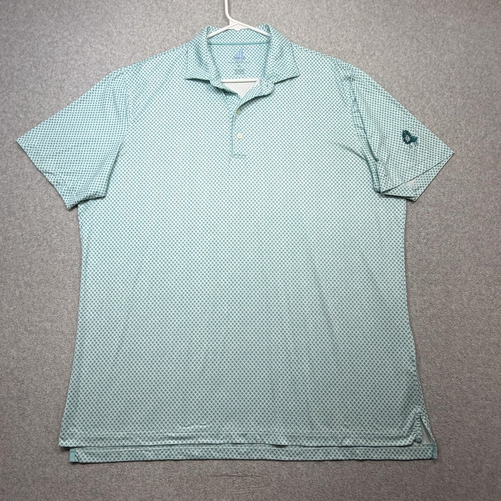 Johnnie O Featherweight Polo Shirt Mens XL Teal Blue Geo Teagan Golf Performance